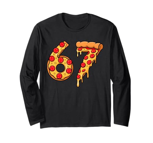 67 Pizza Meme Six Seven Gen Alpha Slang Kids Design Long Sleeve T-Shirt
