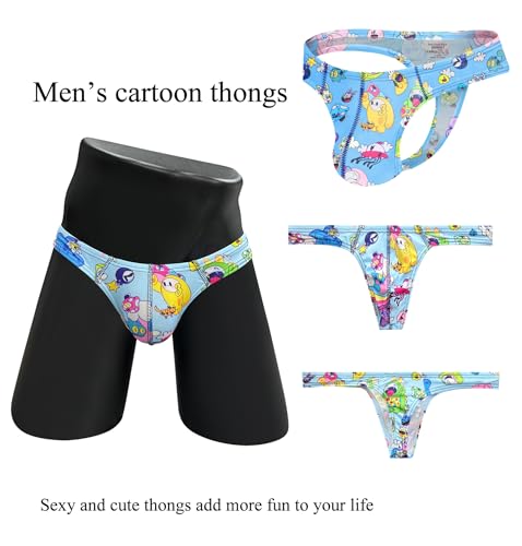 Mens Sexy Cotton T back Thong G String Underwear Low Rise Cute Cartoon Panties Bulge Pouch Lingerie4