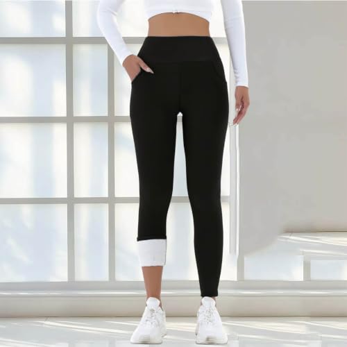 Fleece Lined Tights Women High Waisted Thermal Warm Leggings with Pockets - image 5