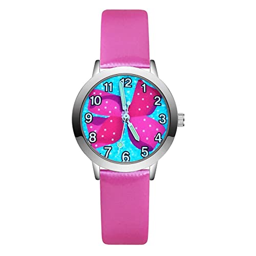 Reloj de niña Moda Lindo Bonito Arco Estilo Relojes Niñas Estudiantes Reloj de Pulsera de Cuero de Cuarzo Relojes para niñas (Color : Red)