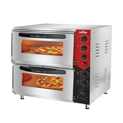 CROSSON Four Pizza Electrique Professionnel Double avec 50 * 50CM Pierre de Cuisson,Température jusqu’à 350℃,Minuterie 30 Min pour...
