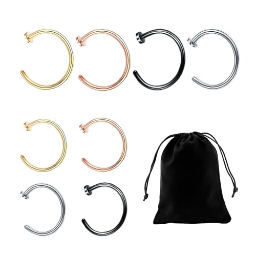 NyxSeat Juego de 8 piezas de acero inoxidable para labio y nariz, anillo para la...