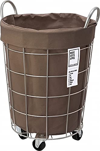 WIRE ARTS & PRO ランドリーラウンドバスケット 33L キャスター付き(003076) (ブラウン)