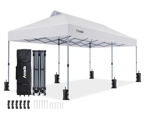 Amada 20x10 Pop Up Canopy Tent - Center Lock One Push Commercial Instant Canopies with 3-Height...