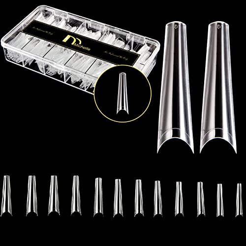 Bravo Star, Michelle 500Pcs XXL Coffin Extra Long False Nails Tips Half Cover Fake nails 12 Sizes with Box Ultra Clear (XXL C Curved Coffin)