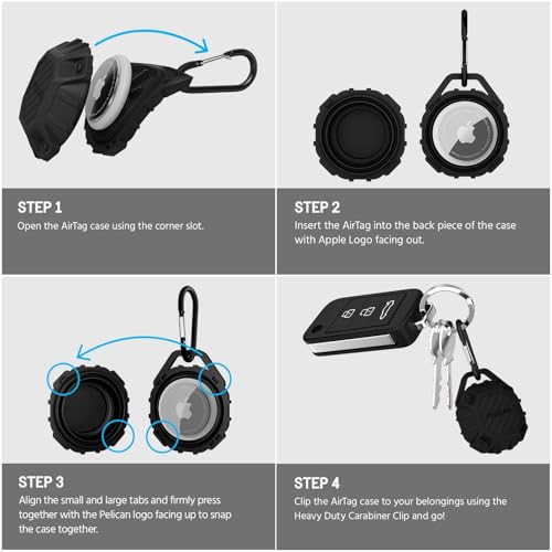 Image of Pelican Marine AirTag Holder - Waterproof AirTag Keychain with Carabiner Clip [Impact Resistant] [Travel Essentials] Protective Apple Air Tag Case for Dog Collar, Backpack, Keys, Luggage - Black