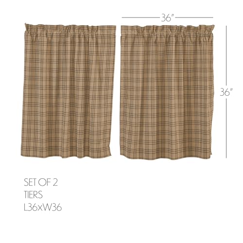 VHC-Brands-Farmhouse-Kitchen-Window-Curtains-Sawyer-Mill-Plaid-Tan-Tier-Pair-36-Inches-Long-Charcoal-Black VHC Brands Farmhouse Kitchen Window Curtains Sawyer Mill Plaid Tan Tier Pair 36 Inches Long Charcoal Black