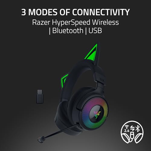 Image of Razer Kraken Kitty V3 Pro - Wireless RGB Kitty Headset for Gaming - Reactive Streaming Cat Ears - Triforce 40 mm Driver - Hyperspeed Wireless & Bluetooth - THX Spatial Audio | Black