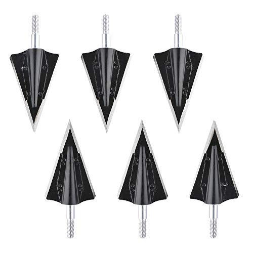 SHARROW 6 pièces Pointe de Flèche de Chasse 125 Grains Broadheads Tête de Flèche de Tir à l'arc 2 Lames Fixes Chasse Points pour Flèches de Carbone Flèches d'arbalète (Noir) Cover