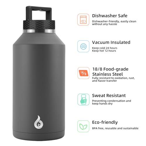 Image of BJPKPK 64oz Insulated Water Bottle, Stainless Steel Vacuum Jug with Handle