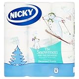 Nicky Papel higiénico de muñeco de nieve | Paquete económico con 9 rollos | 168 hojas por rollo | Suavidad de 3 capas | Diseño oficial de muñeco de nieve y perro de nieve | Papel certificado FSC