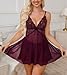 Crexomi Plus Size Lingerie Women Sexy Lace Babydoll Set Chemise Mesh Wedding Nightie Bridal Nightdress Burgundy, XXL