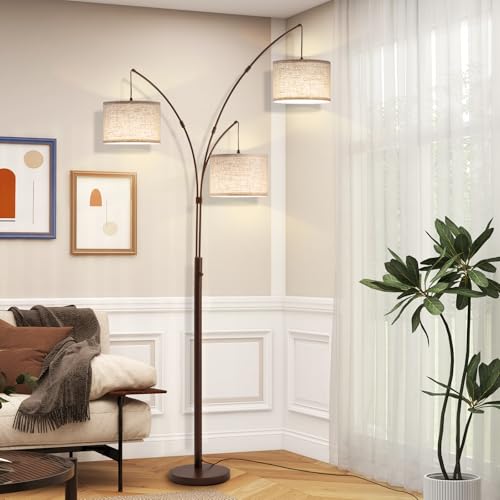 Image of 3 Light Arc Floor Lamps for Living Room, 2400LM Super Bright Floor Lamp with Remote Control, 80 inch Tall Floor Lamps with Stepless Dimmable, Mid Century Tree Floor Lamp for Bedroom, Office