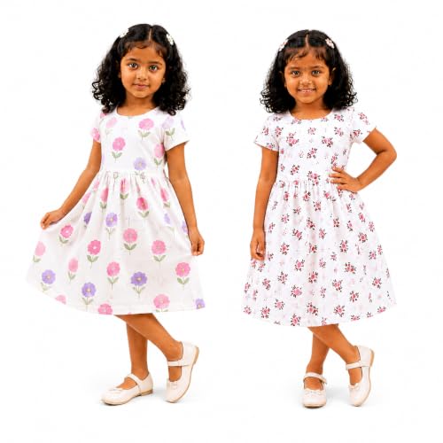 Image of Kids Girls Combo Frock | Girl Cotton Blend Dress | Princess Style Frock | Birthday, Casual & Festive Outfit