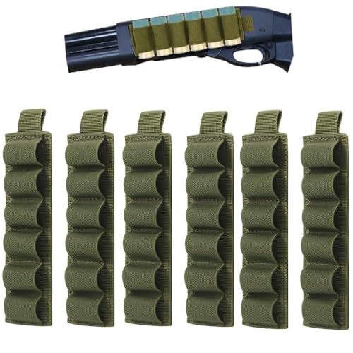 PBTMCD Paquet De 6 Cartes Porte-coquilles Fusil Chasse – Porte-munitions Élastiques À Cartouches for Calibre 12/20/28 avec Compatibilité Auto-agrippante Et Molle(6 Packs Green)