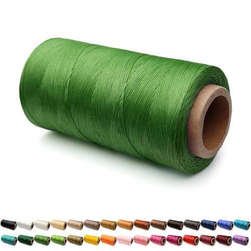 Flat Waxed Thread for Leather Sewing Wax String Polyester Cord Craft Stitching Bag Bookbinding Sail Bracelet Braid Jewelry DIY (1.2mm 300D, Light Green)