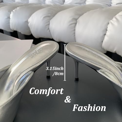 Women's Patent Leather Stiletto Pumps Pointed Closed Toe Heel Sandals Fashion Dressy Slip-on Heeled Mules for Party Prom Wedding4