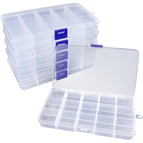 6 Stück Aufbewahrungsbox Sortierbox 15 Raster Einstellbar, Plastik Fächer...