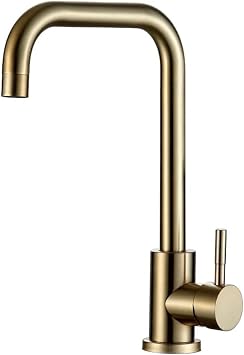 Brushed Gold Single Lever Kitchen Mixer Tap | 7-Shaped Swivel Spout Mono