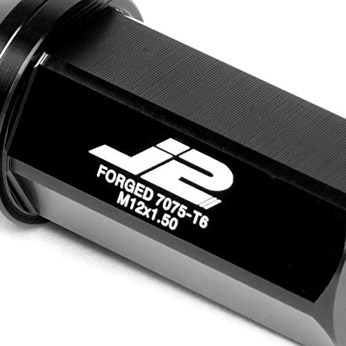 Image of J2 Engineering 7075 Aluminum Black M12 x 1.5 20Pcs L: 50mm Close-End Lug Nuts w /Adapter