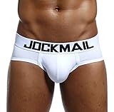 JOCKMAIL Men's Cotton Underwear Bugle Pouch Sexy Thong Jockstrap Bikini Briefs L White