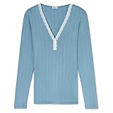 Schiesser Revival Damen Langarm Shirt Agathe, blaugrau, S