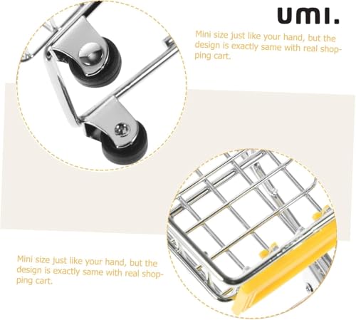 Image of Amazon Brand - Umi Mini Shopping Cart Toy | Colorful Metal Shopping Handcart Model, Tiny Utility Trolley for Kids Play, Desk Storage & Home Decoration (1 Pc, Yellow)