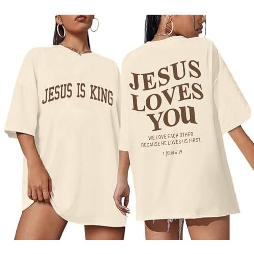 Christian Oversized Shirts for Women Jesus is King Jesus Loves You T Shirt Faith Religious Inspirational Tees Tops2