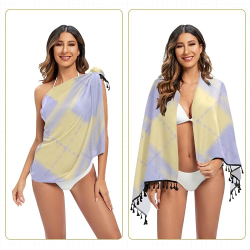 Falda de traje de baño a cuadros amarillo morado pastel tejido ligero de mujer 6