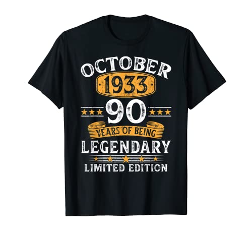 Nacido En Octubre 1933 Vintage 90 Años Regalo Hombre Camiseta