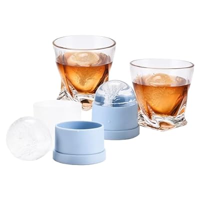 REGAL TRUNK & CO. | Whiskey Glass Set - 2 10oz Old Fashioned Bourbon Glasses with 2 Round Ice Ball Molds - Premium Liquor Glasses for Old Fashioned, Scotch Cocktail Rum Cognac Liquor - Gift for Man