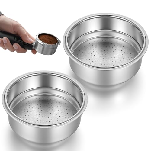 GEEHUA 2 Pcs Stainless Steel Coffee Filter, 51mm Pressurized Espresso Filter Basket for Portafilter Machines, Espresso Machine Parts for 51mm Portafilter Coffee Machines (1 Cup+2 Cups Capacity)