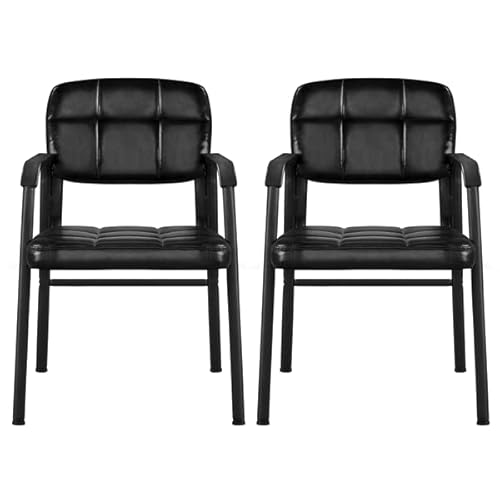 Abician Chaises Visiteur avec Accoudoir Ergonomique Chaise d'accueil Rembourré en Similicuir PU Cadre en Métal 2/Noir