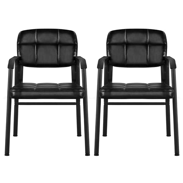 Abician Lot de 2 Chaises Visiteur avec Accoudoir Ergonomique Chaise d'accueil Rembourré en Similicuir PU Cadre en Métal Noir