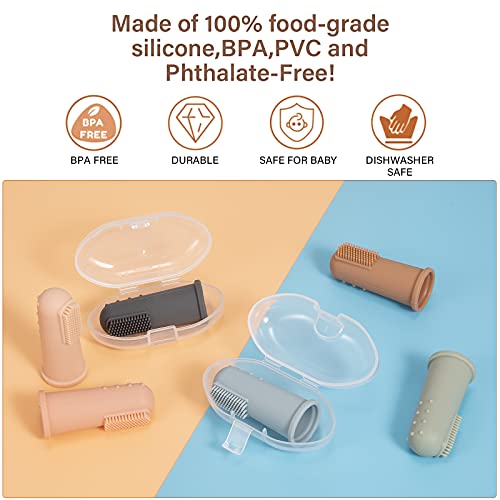 Image of Baby Finger Toothbrush with Case, Food Grade Silicone, BPA Free, 2-Pack (Sage+Ether)