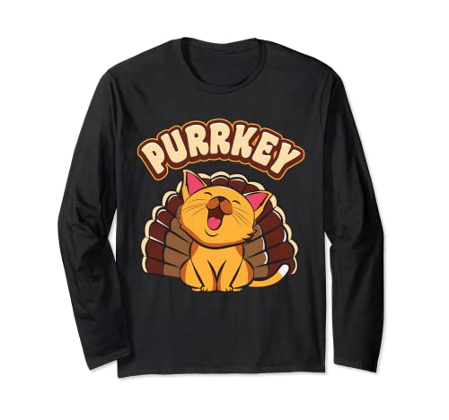 Purrkey Turkey Cat Pun Funny Thanksgiving Cat Lover Long Sleeve T-Shirt