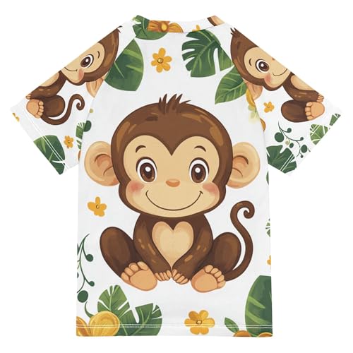 Cute Cartoon Monkey Kids Bathing Suit UV Protection Basketball Tshirt Swimwear Beach Tops 3T2