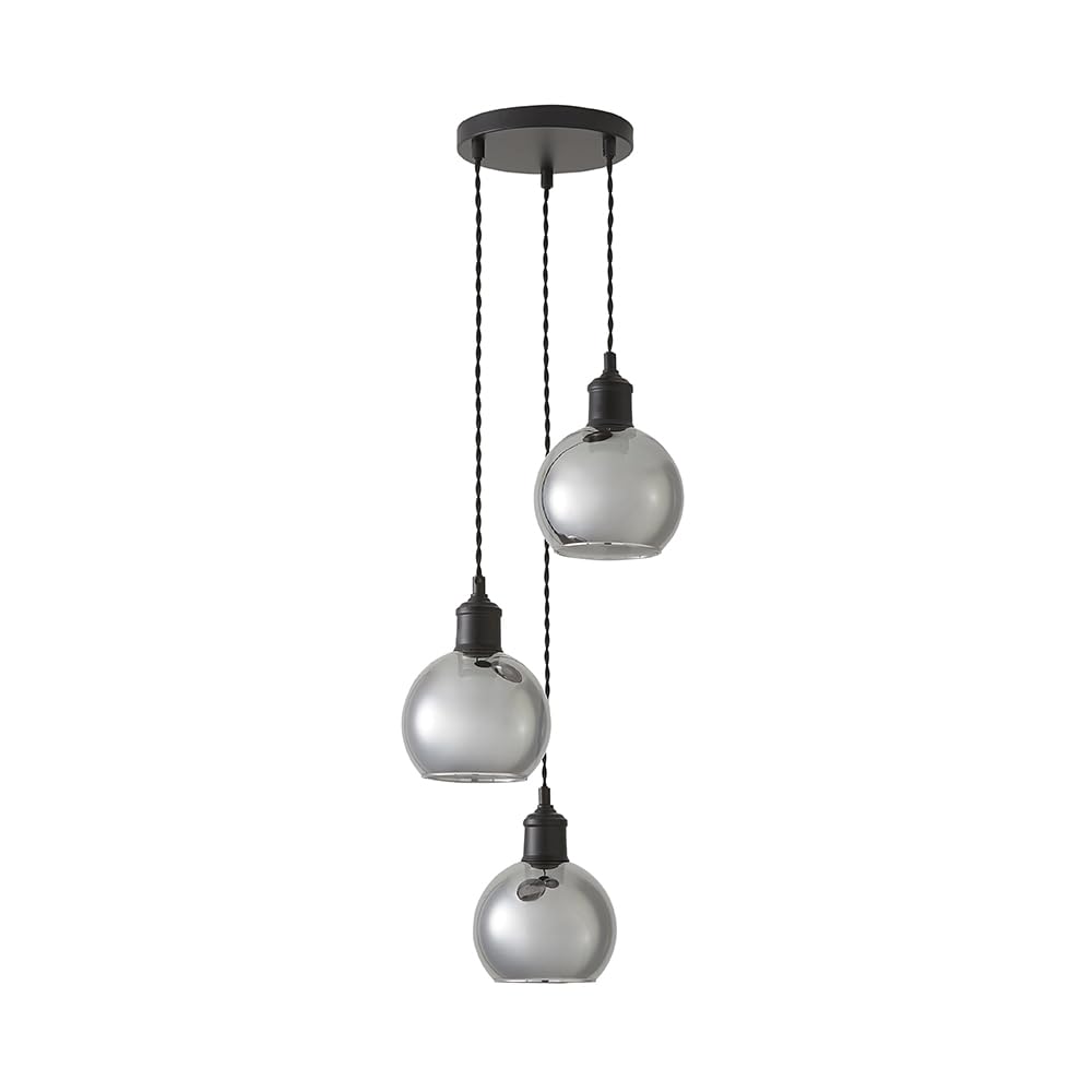 B&Q -  Bellamy Smoked Glass Globe 3 Drop Cluster Matte Black Ceiling Pendant Light With Bulbs
