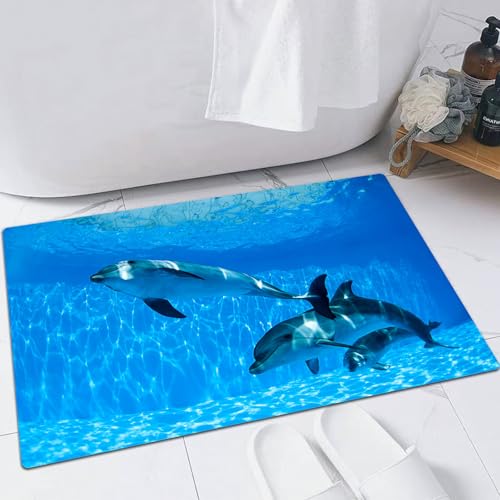 FSDGY Tapis de Bain,Tapis Salle de Bain Moelleux en Microfibre,Tapis de Douche Absorbant Lavable en Machine,Dauphins,40x60 cm