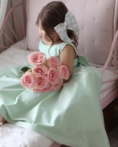 Satin Flower Girl Dress Ball Gown Wedding Pageant Party Gown for Toddler Girls Formal First Communion with Bow4