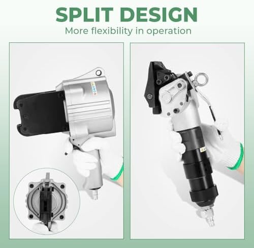 Portable Pneumatic Steel Strapping Machine, 3-in-1 Tensioner Cutter Sealer Tool Kit, Heavy-Duty Metal Banding Set for Efficient Bundling, Packaging