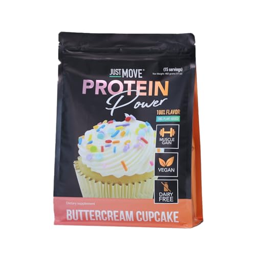 Just Move Protein - Buttercream Cupcake - Vegan (Plant Based) Organic Dairy Free Soy Free Gluten Free Keto Peanut Free 20g Protein Low Carb Non GMO (15 Servings)