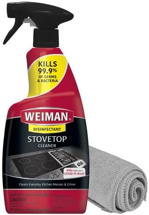 Weiman Disinfecting Stove Top Cleaner with Microfiber Cloth Included for Glass Ceramic and Induction Cook Tops, 22oz
