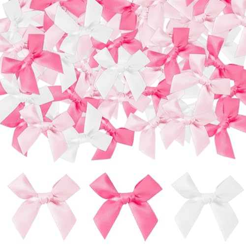JRYGAC 90 Pièces Ruban Satin Noeud Papillon, Auto Adhésif Noeud Cadeau, Mini Papillon Decoration, Noeud de Chaise Mariage Noeud Voiture Mariage pour DIY...
