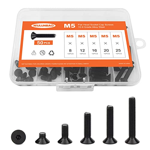 Vis tête plate M5 8-25mm acier allié 10.9 noir 50pcs assortiment