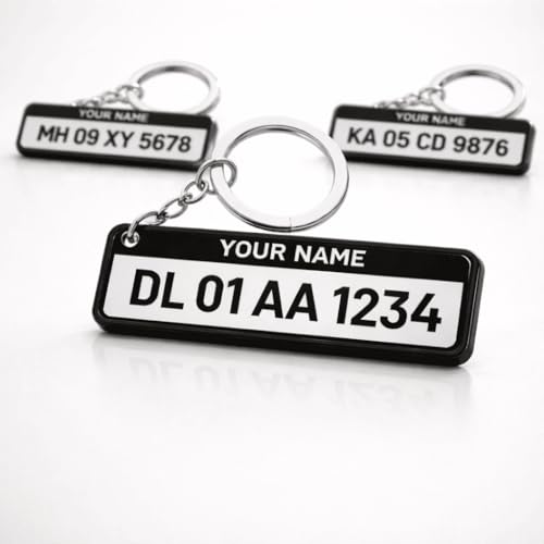 Image of Custom Car /Bike Number Plate Keychain - Personalized Name & Number Keychain, Vehicle Number Plate Keyring, Stylish Gift for Men & Women