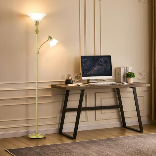 Image of Torchiere Glod Floor Lamp with Adjustable Angle Reading Lamp-71IN