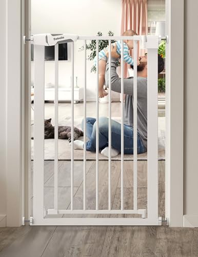 Image of BABELIO 36" Tall Narrow Baby Gate, 26-28.5" Wide Auto-Close Metal Pet Gate for Small Stairs/Doorways/Hallways, Pressure/Hardware Mounted for Child and Pets, NO Extensions, White