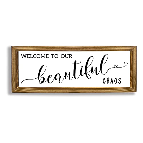 Maoerzai Family Wall Decor, Welcome Home Sign, Welcome To Our Beautiful Chaos Wall Art, Rustic Farmhouse Living Room Wall Decor With Solid Wood Frame 6 X 16 Inch. (White - Welcome Sign) #TOP3