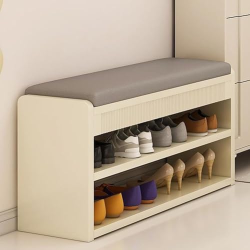 Banc de rangement pour entrée ordonnée sans chaussures visibles